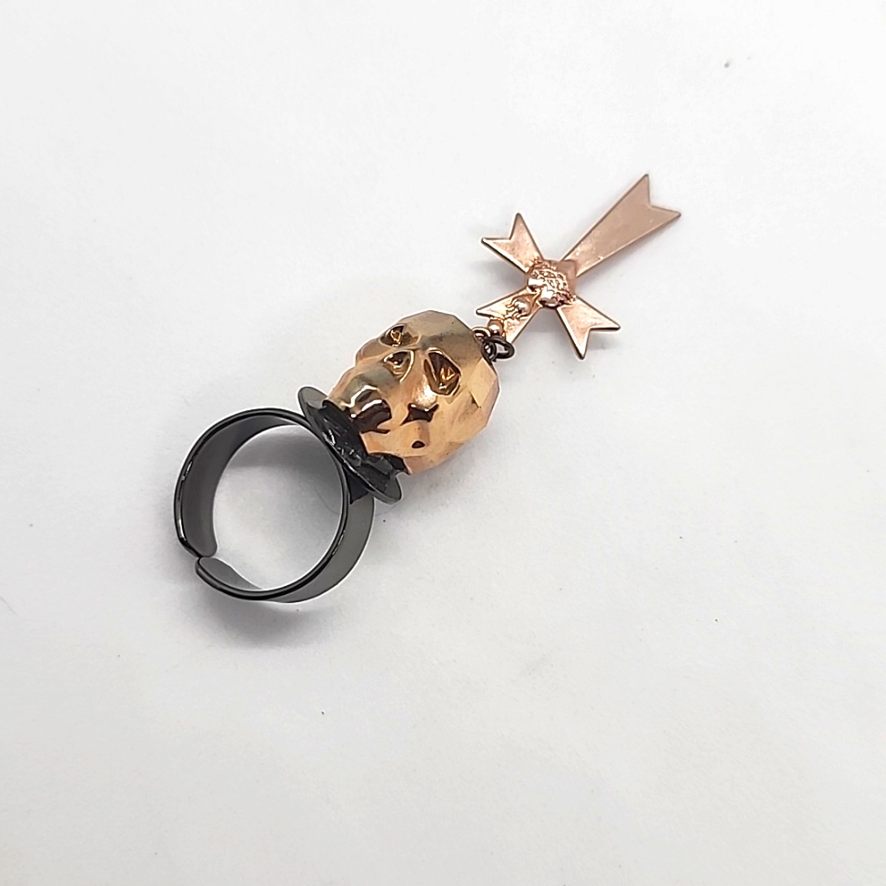 Gasoline Glamour Swarovski Crystal Skull Charm Ring